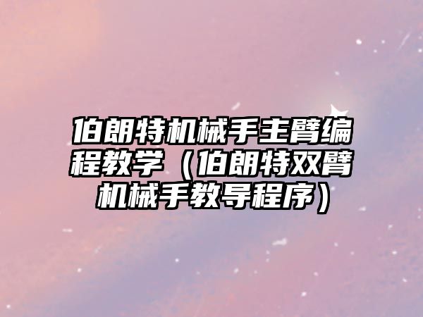 伯朗特機械手主臂編程教學（伯朗特雙臂機械手教導程序）