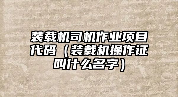 裝載機司機作業項目代碼（裝載機操作證叫什么名字）