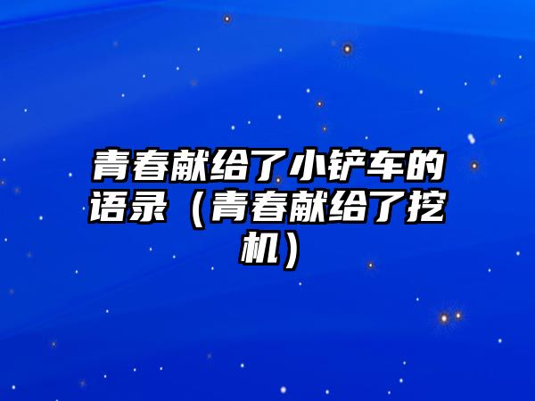 青春獻給了小鏟車的語錄（青春獻給了挖機）