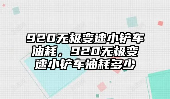 920無極變速小鏟車油耗，920無極變速小鏟車油耗多少