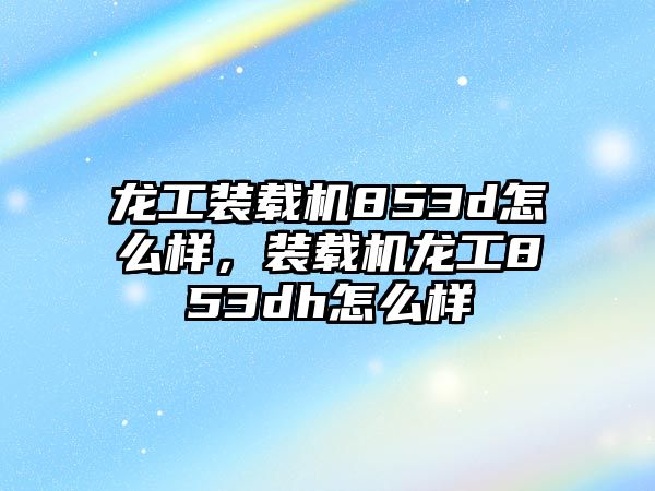 龍工裝載機853d怎么樣，裝載機龍工853dh怎么樣