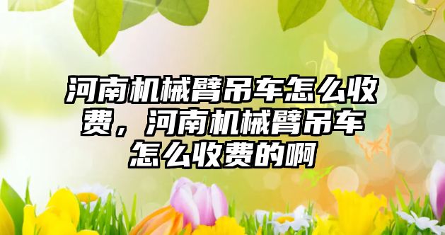 河南機械臂吊車怎么收費，河南機械臂吊車怎么收費的啊