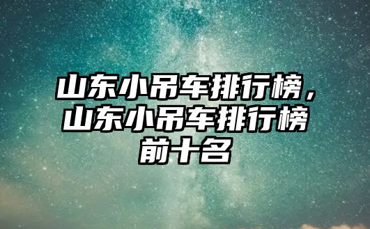 山東小吊車排行榜，山東小吊車排行榜前十名