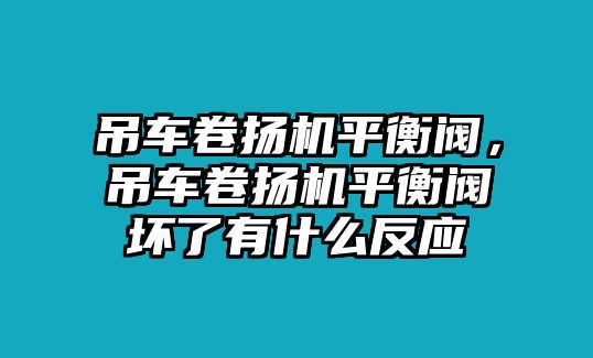 吊車卷揚(yáng)機(jī)平衡閥，吊車卷揚(yáng)機(jī)平衡閥壞了有什么反應(yīng)