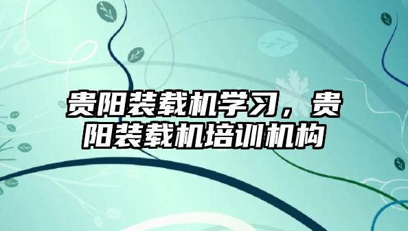 貴陽裝載機(jī)學(xué)習(xí)，貴陽裝載機(jī)培訓(xùn)機(jī)構(gòu)